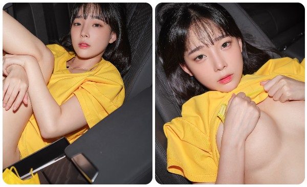 Sexfotos von einem super süßen chinesischen Mädchen in einem gelben Kleid