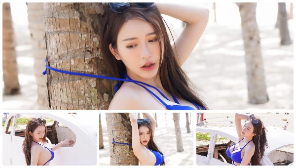 A beautiful woman showing off her stunning figure in a bikini on the beach