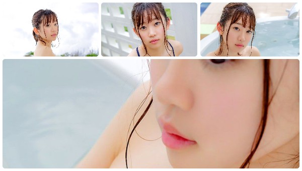 The cute girl by the pool