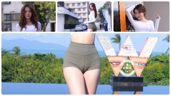 Mädchen, das mit einer Hose, die ihren Schritt entblößt, die Augen anstrengt