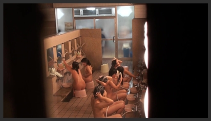 Young, beautiful women bathe together in a public bathhouse