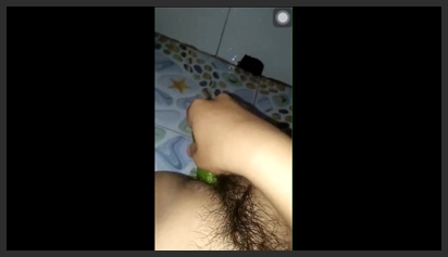 Older Sister in Yellow Masturbating with a Cucumber and Coming Out of White Fluid