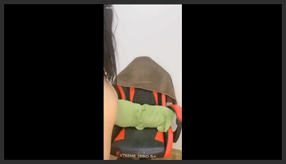 Big-breasted girl with a large, hairless pussy shaking vigorously