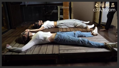 Two Women Tied to a Bed Frame